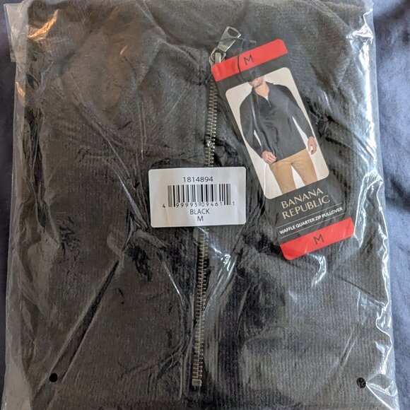 NWT Men's Banana Republic Waffle Quarter Zip | Black | M - Picture 2 of 3